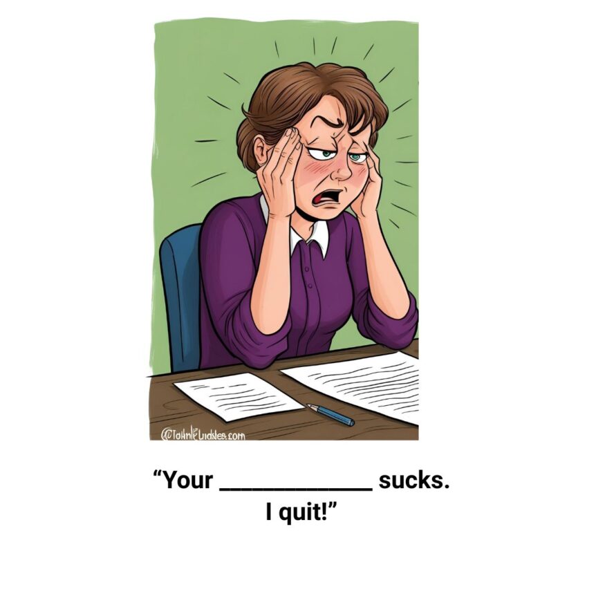 Expressing frustration while writing a letter of resignation.