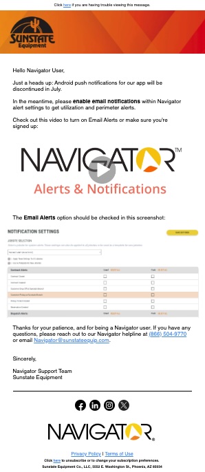 Sunstate Android Push Notifications Email copywriting