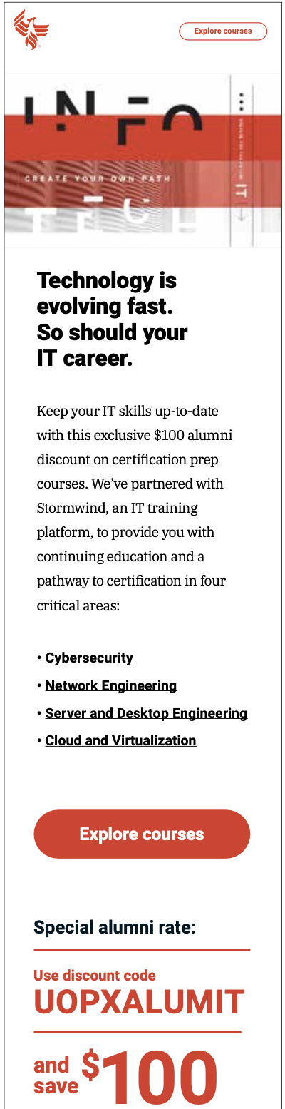 University of Phoenix Burst Email Copywriting