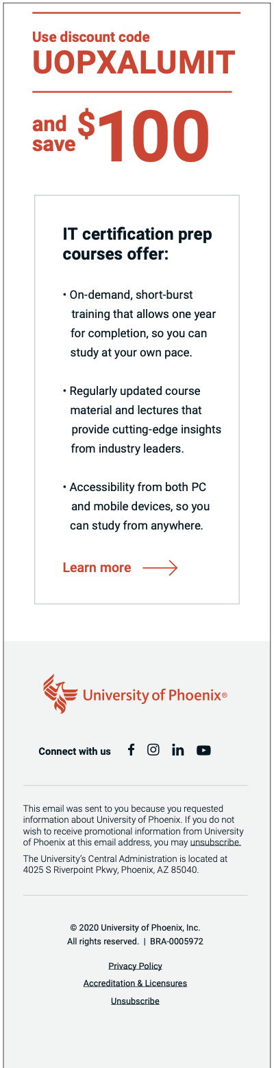 University of Phoenix Burst Email Copywriting