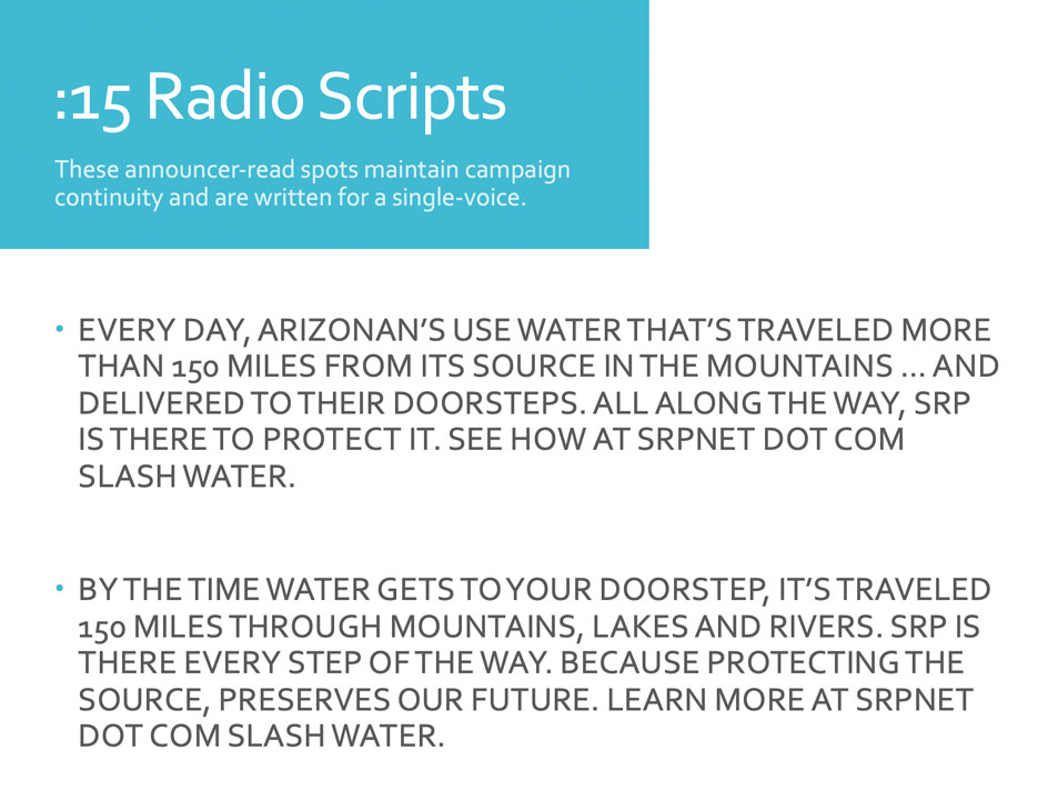 SRP Radio Script copywriting
